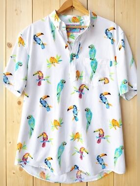 Chubbies "The Dude Where's Macaw" Button Down Popover Shirt Tropical Mens XXL